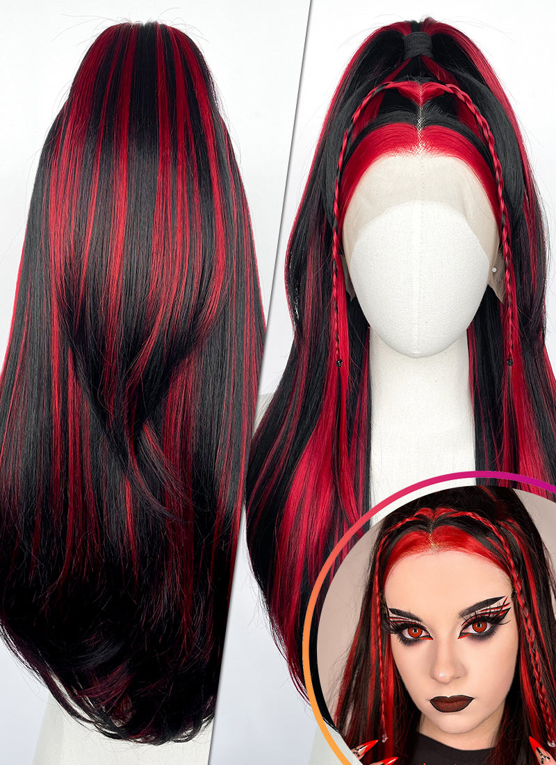 Black Mixed Red Braided Lace Front Wig WigIsFashion Wig Is Fashion