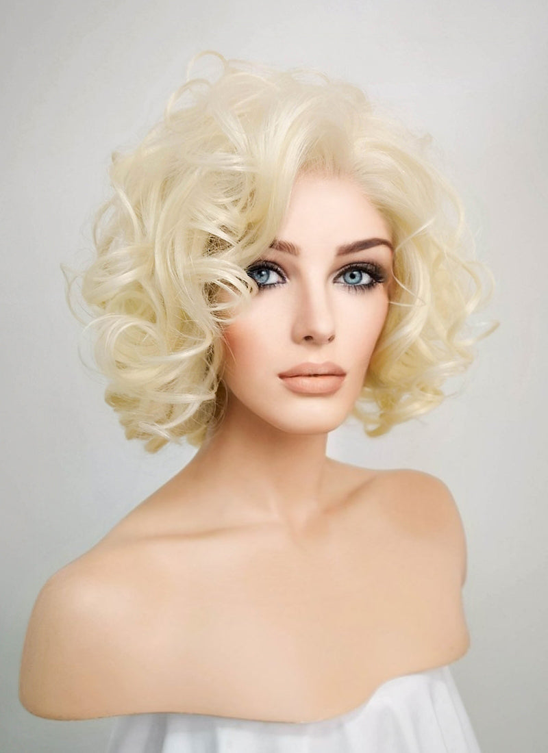 Light Blonde Curly Bob Lace Front Synthetic Wig LF235 Wig Is Fashion