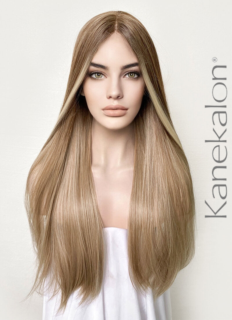 Brown Blonde Ombre Money Piece Straight Lace Front Kanekalon