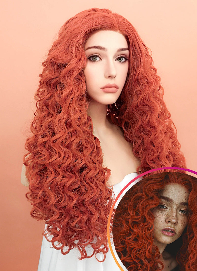 Red curly shop wig with bangs