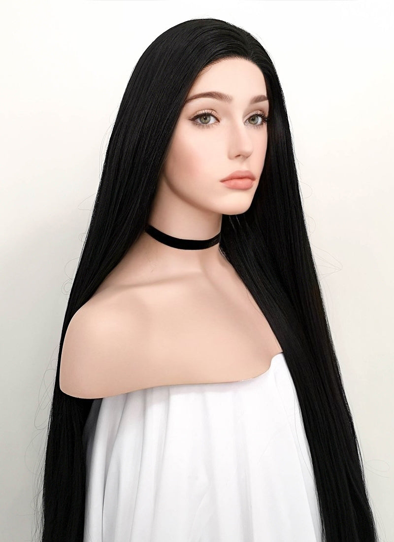 Straight Yaki Jet Black Lace Front Synthetic Wig LF701R