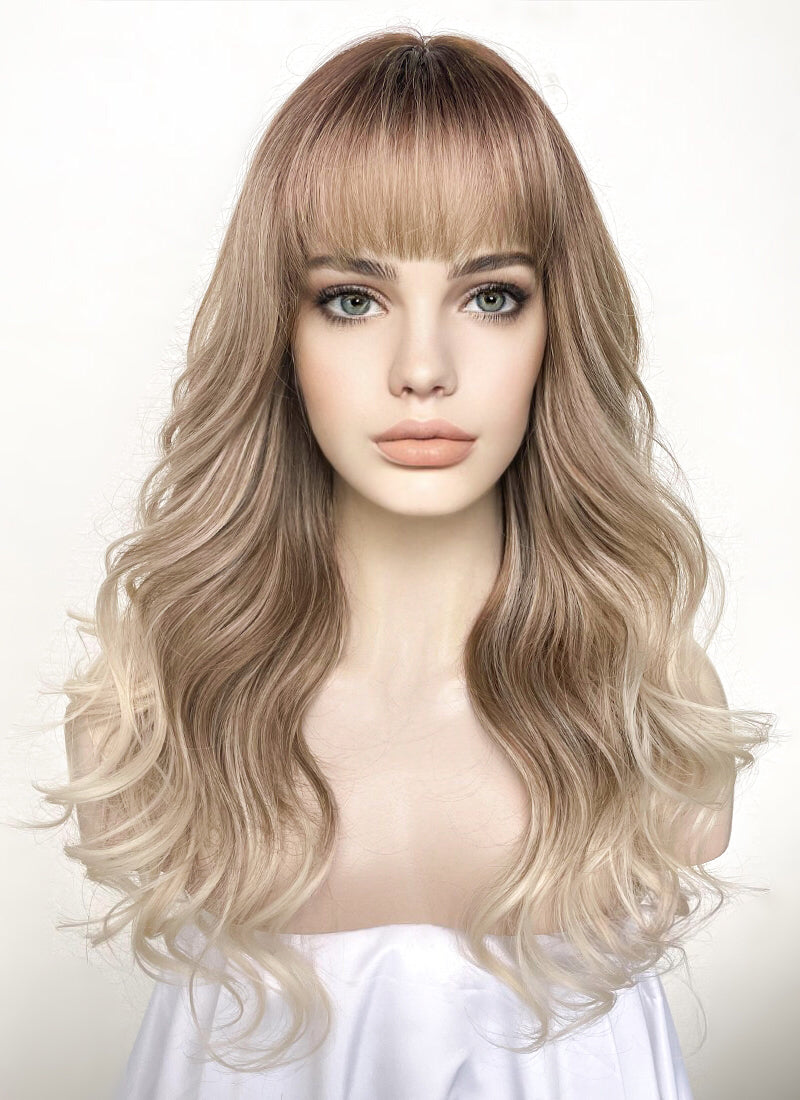 Mixed Blonde With Brown Roots Synthetic Hair Wig WigIsFashion