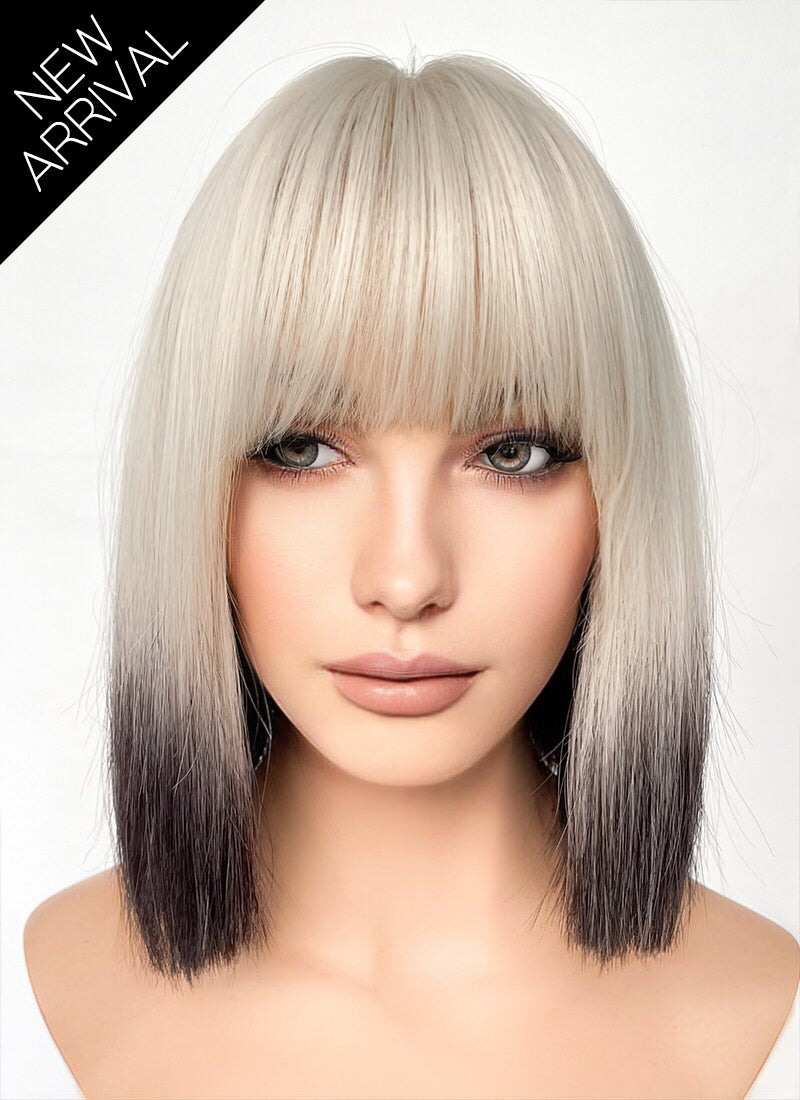 Light Ash Blonde Black Ombre Straight Bob Synthetic Hair Wig NS533