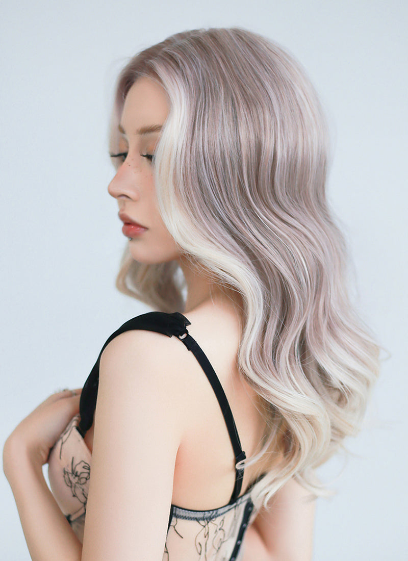 Ash Purple With Blonde Highlights Money Piece Lace Front Wig