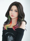 Black Rainbow Color Wavy Lace Front Synthetic Wig LF3286