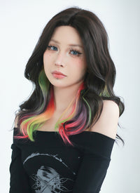 Black Rainbow Color Wavy Lace Front Synthetic Wig LF3286