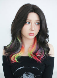 Black Rainbow Color Wavy Lace Front Synthetic Wig LF3286