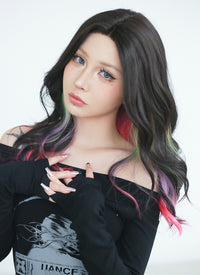 Black Rainbow Color Wavy Lace Front Synthetic Wig LF3286