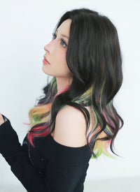 Black Rainbow Color Wavy Lace Front Synthetic Wig LF3286