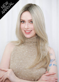 Blonde With Dark Roots Straight Mono Top Lace Wig MN001