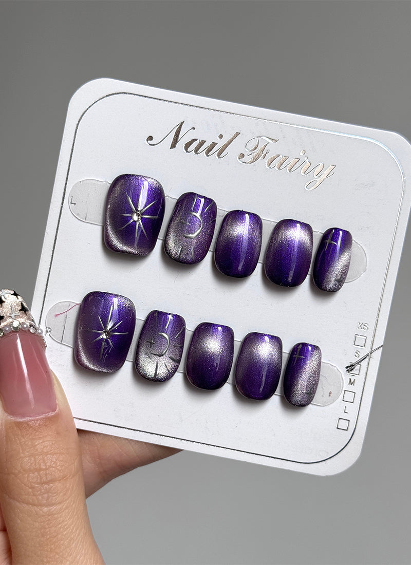 Purple Galaxy Square Reusable Press-On Nails NF011