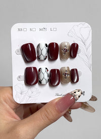 Gilded Wine Retro Elegance-Tone Square Reusable Press-On Nails NF017