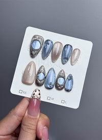 Heart Butterfly Cat-Eye Coffin Handmade Press-On Nails NF027