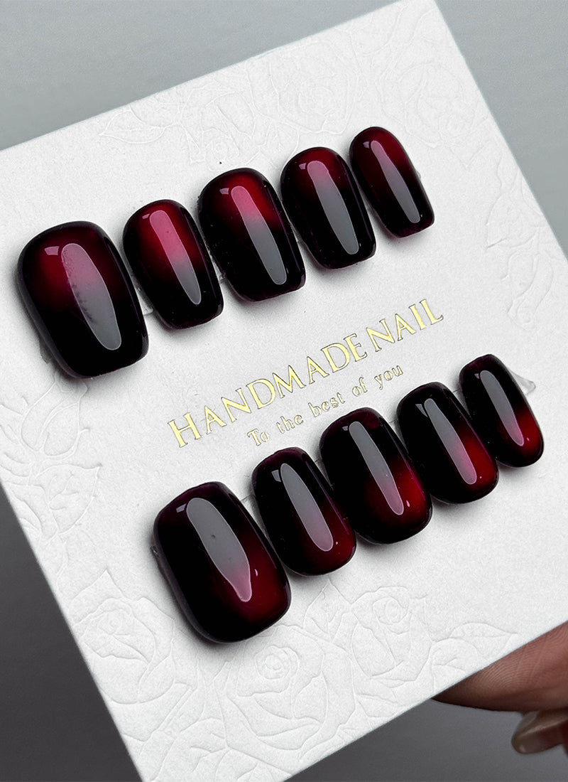 Dark Night Wine Gradient-Tone Square Handmade Press-On Nails NF039