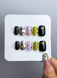 Mix & Match Gem & Glitter Accent Designs Square Handmade Press-On Nails NF050