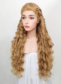 Wavy Golden Blonde Vikings Lagertha Braided Lace Front Synthetic Wig LF2023