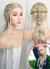 Game of Thrones Daenerys Targaryen Light Ash Blonde Braided Lace Front Synthetic Wig LF2037