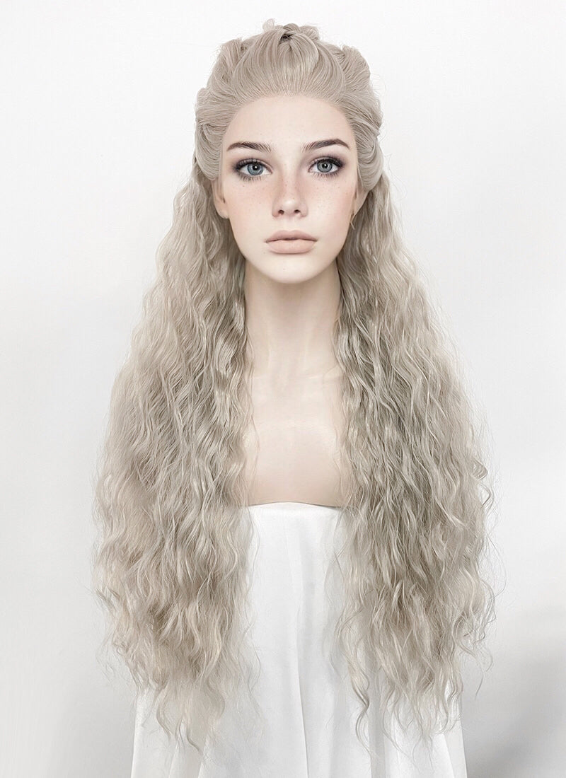 Silver Grey Braided Lace Front Synthetic Wig LF2127