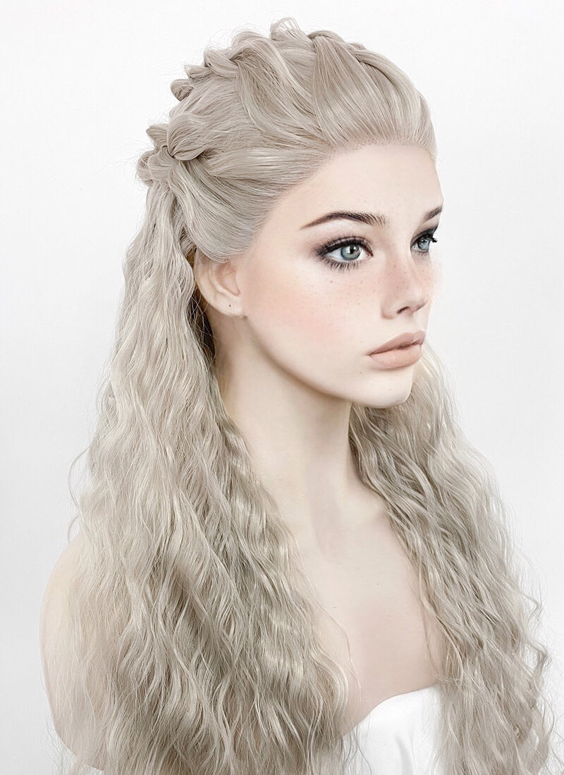 Silver Grey Braided Lace Front Synthetic Wig LF2127