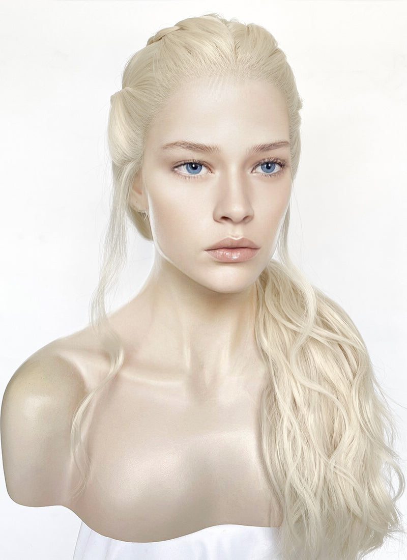 House of the Dragon Queen Rhaenyra Targaryen Platinum Blonde Braided Lace Front Synthetic Wig LF2168