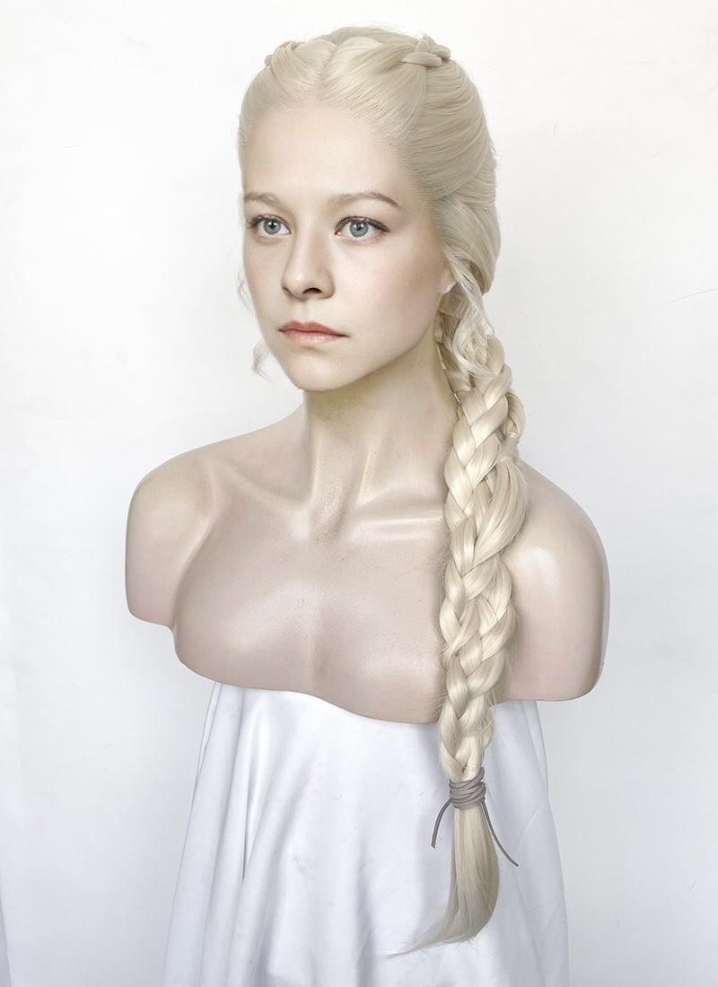 House of the Dragon Queen Rhaenyra Targaryen Platinum Blonde Braided Lace Front Synthetic Wig LF2170