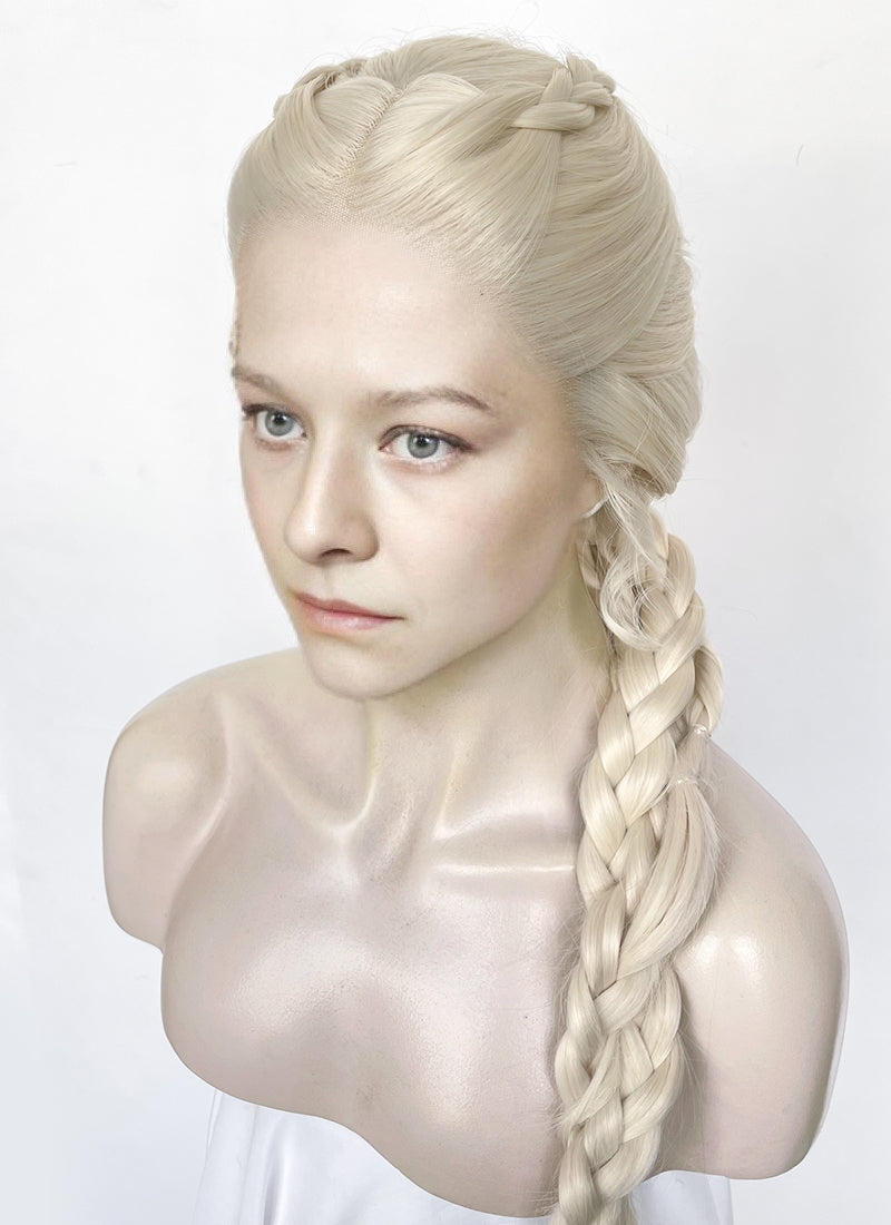 House of the Dragon Queen Rhaenyra Targaryen Platinum Blonde Braided Lace Front Synthetic Wig LF2170