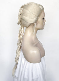 House of the Dragon Queen Rhaenyra Targaryen Platinum Blonde Braided Lace Front Synthetic Wig LF2170