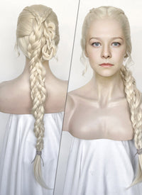 House of the Dragon Queen Rhaenyra Targaryen Platinum Blonde Braided Lace Front Synthetic Wig LF2170