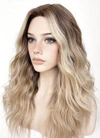 Balayage Blonde Highlights Money Piece Wavy Lace Front Synthetic Wig LF3233