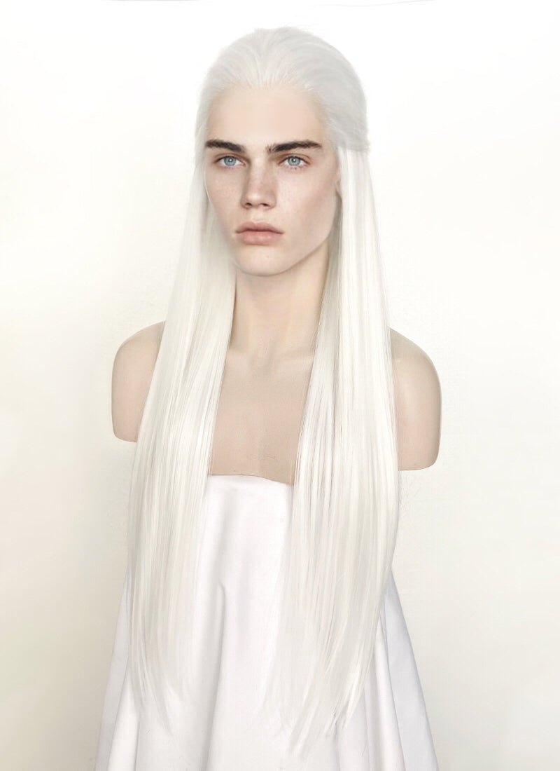 White Straight Lace Front Synthetic Men's Wig LF3270B