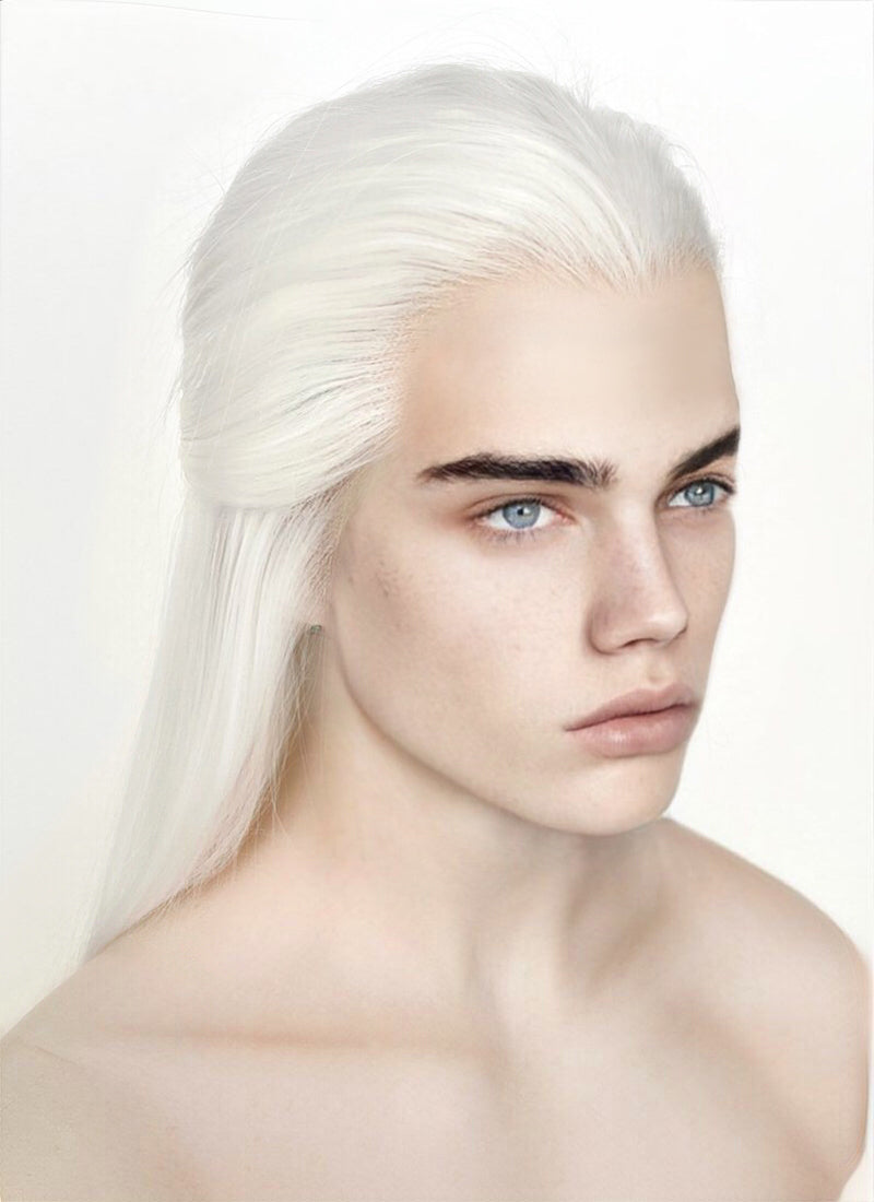 White Straight Lace Front Synthetic Men's Wig LF3270B (Customisable)