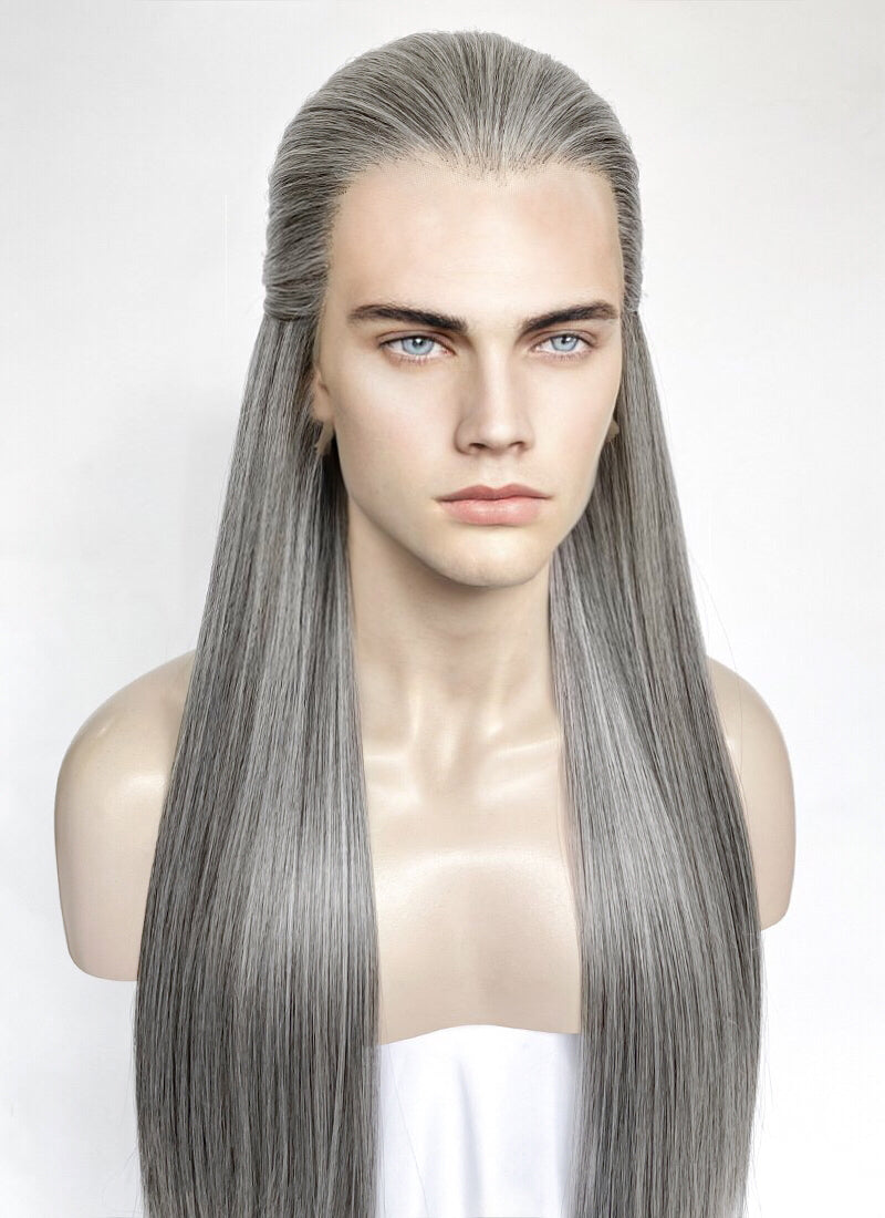 Mixed Grey Straight Lace Front Synthetic Men's Wig LF3270E (Customisable)