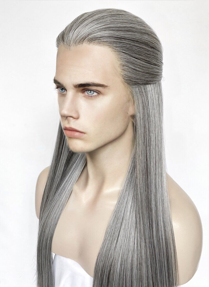 Mixed Grey Straight Lace Front Synthetic Men's Wig LF3270E (Customisable)