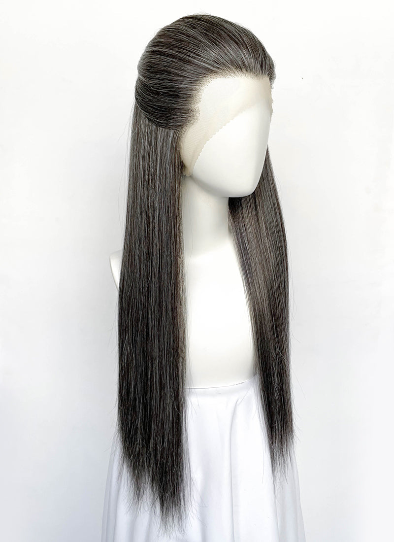 Mixed Dark Grey Straight Lace Front Synthetic Men's Wig LF3270J