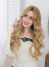 Balayage Blonde With Brown Roots Wavy Kanekalon Lace Front Synthetic Wig LF3306