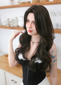 Brunette Curtain Bangs Wavy Lace Front Synthetic Hair Wig LF3337