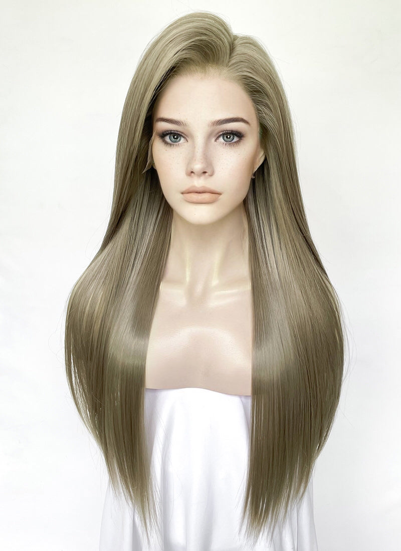 Greenish Grey Straight Lace Front Kanekalon Synthetic Hair Wig LF3346