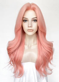 Peach Pink Curtain Bangs Wavy Lace Front Synthetic Wig LF3347