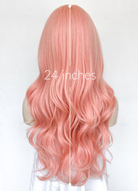 Pink Curtain Bangs Wavy Lace Front Synthetic Wig LF3347