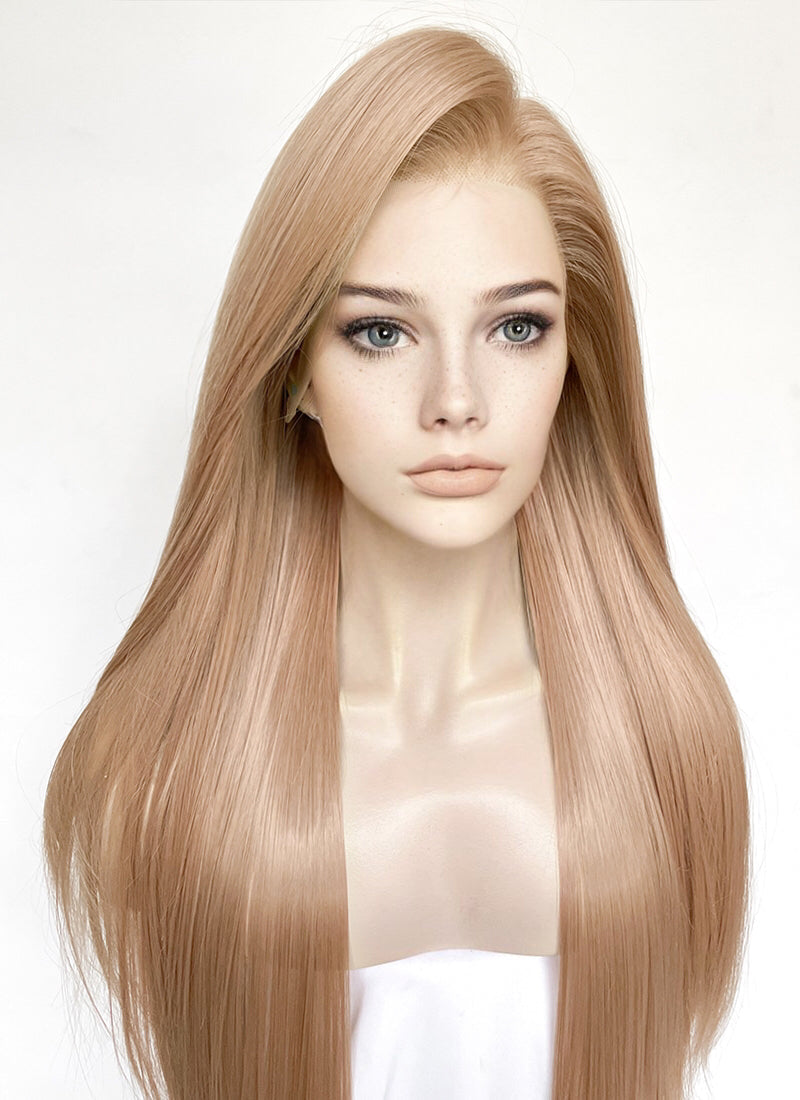 Pastel Peach Pink Straight Lace Front Kanekalon Synthetic Hair Wig LF3349