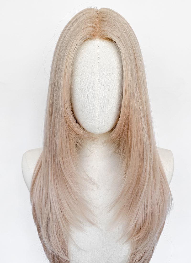 Pinkish Blonde Straight Layered Hush Cut Lace Front Synthetic Hair Wig LF3354