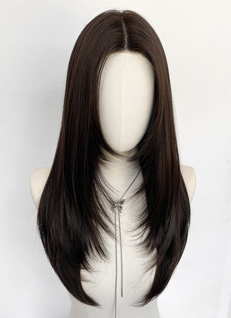 Brunette Straight Layered Hush Cut Lace Front Synthetic Hair Wig LF3355