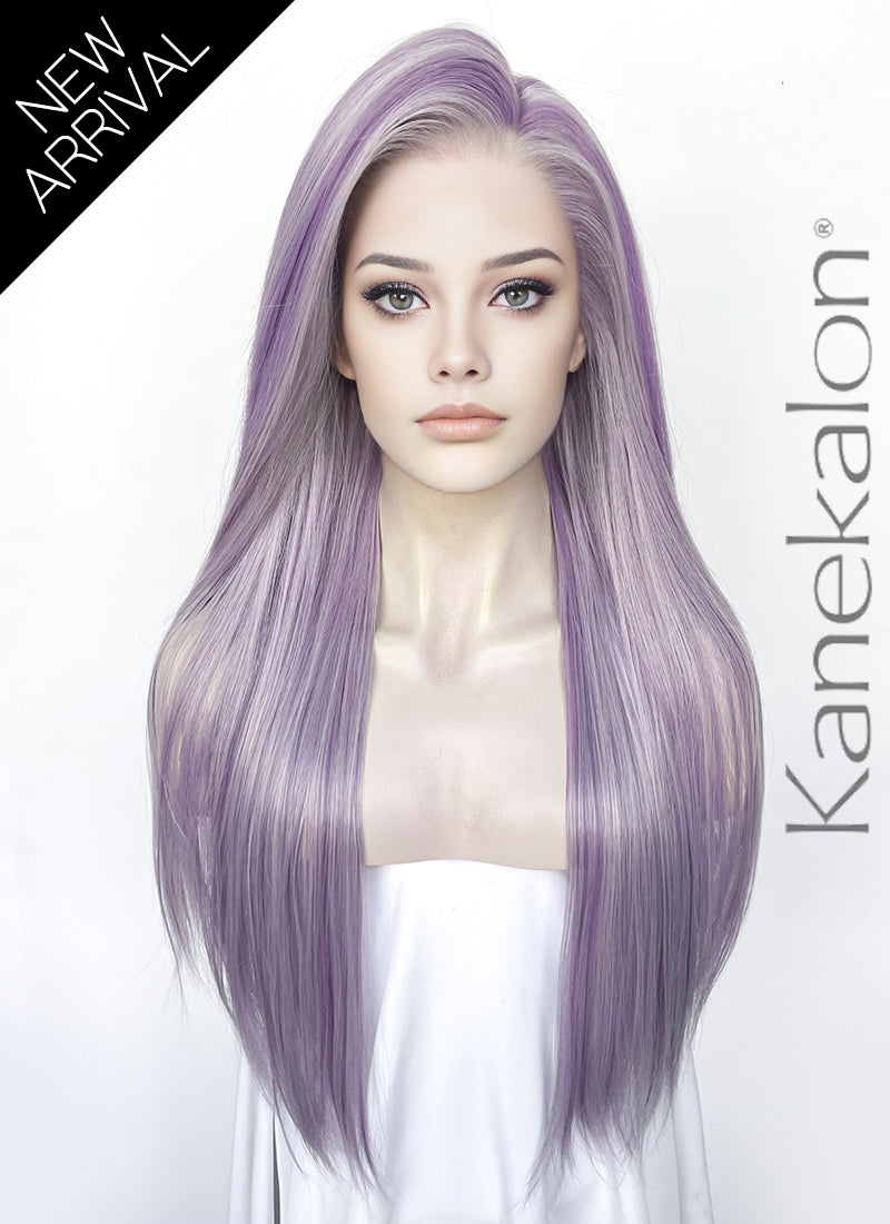 Pastel Mixed Purple Straight Lace Front Kanekalon Synthetic Wig LF3357