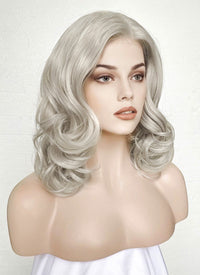 Pastel Blondish Grey Wavy Lace Front Synthetic Wig LF369