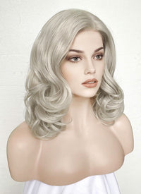 Pastel Blondish Grey Wavy Lace Front Synthetic Wig LF369