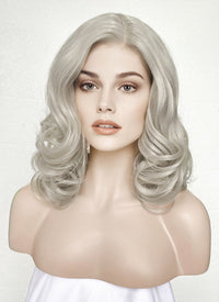 Pastel Blondish Grey Wavy Lace Front Synthetic Wig LF369