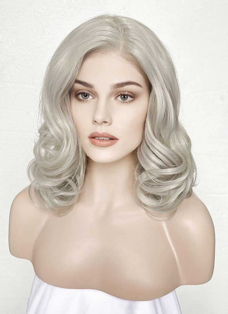 Pastel Blondish Grey Wavy Lace Front Synthetic Wig LF369