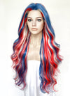 Tri-Tone French Flag Color Wavy Lace Front Synthetic Wig LF5175