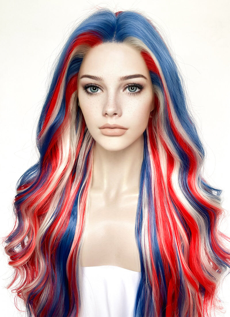 Tri-Tone French Flag Color Wavy Lace Front Synthetic Wig LF5175