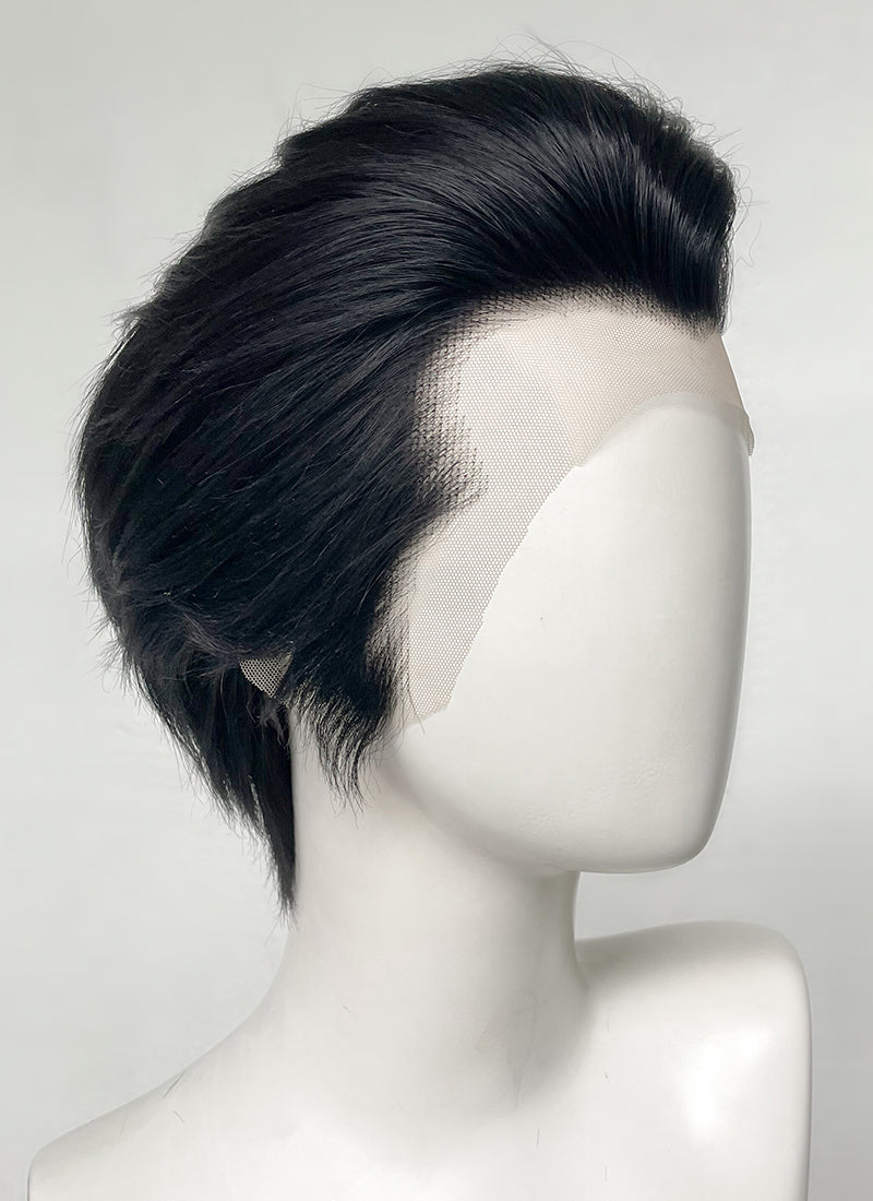 Elvis Black Straight Slicked Back Lace Front Synthetic Men's Wig LF6010